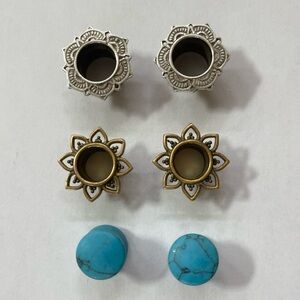 Lot of 1/2” gauges, Sterling Silver, Turquoise, Brass. Earring Plug Guage Bundle